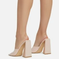 EGO Avalon Square Peep Toe Sculptured Flared Block Heel Mule In Nude Patent -EGO Sales Store avalon 11096 copy