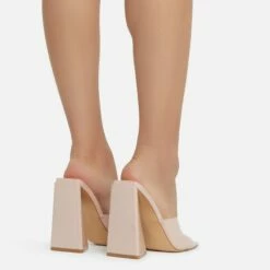 EGO Avalon Square Peep Toe Sculptured Flared Block Heel Mule In Nude Patent -EGO Sales Store avalon 11097 copy