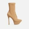 EGO Baddie-City Lace Up Pointed Toe Statement Platform Stiletto Ankle Sock Boot In Nude Lycra -EGO Sales Store baddie girl 1