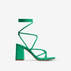 EGO Ballerine Knotted Strappy Detail Lace Up Square Toe Block Heel In Green Faux Leather -EGO Sales Store ballerine green