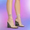 EGO Beggin Lace Up Diamante Strap Detail Square Toe Wedge Heel In Black Faux Leather -EGO Sales Store beggin black1 s