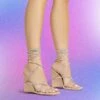 EGO Beggin Lace Up Diamante Strap Detail Square Toe Wedge Heel In Nude Faux Leather -EGO Sales Store beggin nude1 s