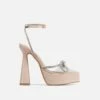 EGO Candy-Love Diamante Bow Perspex Pointed Toe Platform Flared Block Heel In Nude Patent -EGO Sales Store cadylove 7572