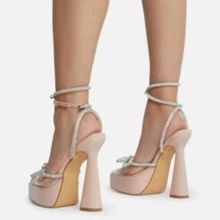 EGO Candy-Love Diamante Bow Perspex Pointed Toe Platform Flared Block Heel In Nude Patent -EGO Sales Store cadylove 7619 copy
