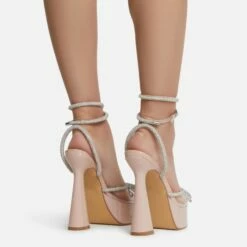 EGO Candy-Love Diamante Bow Perspex Pointed Toe Platform Flared Block Heel In Nude Patent -EGO Sales Store cadylove 7620 copy