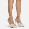 EGO Chriselle Bow Detail Diamante Lace Up Clear Perspex Heel In Pink Satin -EGO Sales Store chriselle 11211 copy