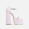 EGO Peggie Diamante Strap Open Square Toe Extreme Platform Block Heel In Pink Faux Leather