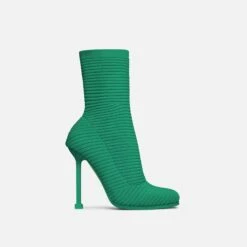 EGO Creamer Square Toe Stiletto Heel Ankle Sock Boot In Green Ribbed Knit -EGO Sales Store creamer green 5