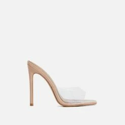 EGO Cyan Square Peep Toe Clear Perspex Heel Mule In Nude Patent -EGO Sales Store cyan nude