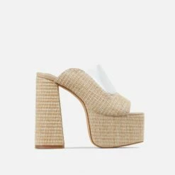 EGO Destination Woven Clear Perspex Square Peep Toe Platform Heel Mule In Nude 13 EGO Destination Woven Clear Perspex Square Peep Toe Platform Heel Mule In Nude -EGO Sales Store destination 1290