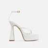 EGO Dion Ankle Strap Square Toe Platform Flared Block Heel In White Faux Leather -EGO Sales Store dion 15 06 22 white