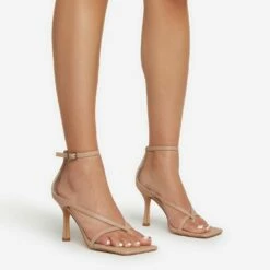 EGO Eve Square Toe Strappy Heel In Nude Faux Leather