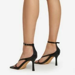 EGO Eve Square Toe Strappy Heel In Black Faux Leather -EGO Sales Store eve 0181