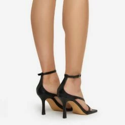 EGO Eve Square Toe Strappy Heel In Black Faux Leather -EGO Sales Store eve 0182