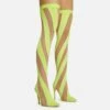 EGO Lilth Wrapped Panel Detail Pointed Toe Stiletto Heel Over The Knee Thigh High Sock Boot In Lime Mesh -EGO Sales Store get rid of stitching 06 10 22 fw5438 sq