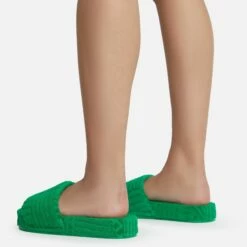 EGO Gotchu Flatform Slider Sandal In Green Terry Towel Fabric -EGO Sales Store gotchu 7598 copy