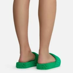 EGO Gotchu Flatform Slider Sandal In Green Terry Towel Fabric -EGO Sales Store gotchu 7599 copy