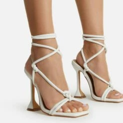 EGO Fiat Lace Up Square Toe Sculptured Heel In White Faux Leather -EGO Sales Store harmony 4191 1
