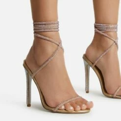 EGO Carmella Glitter Sole Diamante Detail Lace Up Heel In Gold Faux Leather -EGO Sales Store harmony 4216 copy