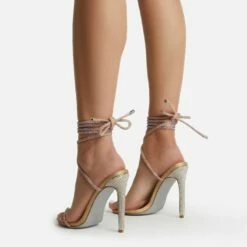 EGO Carmella Glitter Sole Diamante Detail Lace Up Heel In Gold Faux Leather -EGO Sales Store harmony 4220