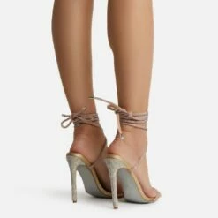 EGO Carmella Glitter Sole Diamante Detail Lace Up Heel In Gold Faux Leather -EGO Sales Store harmony 4221