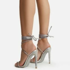 EGO Carmella Glitter Sole Diamante Detail Lace Up Heel In Silver Holographic Faux Leather -EGO Sales Store harmony 4224