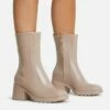 EGO Icon Block Heel Ankle Wellington Boot In Cream Nude -EGO Sales Store icon nude 1