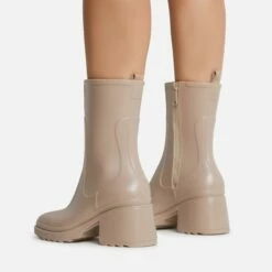 EGO Icon Block Heel Ankle Wellington Boot In Cream Nude -EGO Sales Store icon nude 3
