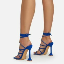 EGO Influence Strappy Lace Up Square Toe Sculptured Heel In Blue Faux Suede -EGO Sales Store influence 0158 copy 2