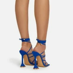 EGO Influence Strappy Lace Up Square Toe Sculptured Heel In Blue Faux Suede -EGO Sales Store influence 0159 copy 2