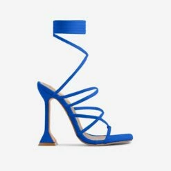 EGO Influence Strappy Lace Up Square Toe Sculptured Heel In Blue Faux Suede -EGO Sales Store influence blue 5