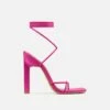 EGO Into-You Lace Up Square Toe Sculptured Block Heel In Pink Faux Leather -EGO Sales Store into you pink