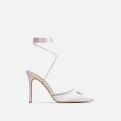 EGO All-Good Lace Up Diamante Detail Pointed Toe Stiletto Heel In Light Pink Satin -EGO Sales Store lift toe put shadow in 2261 blk17880 sq