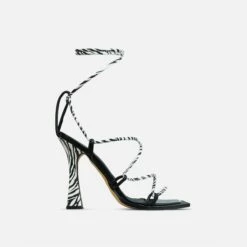 EGO Rosheen Lace Up Strappy Square Toe Flared Block Heel In Zebra Print Faux Leather -EGO Sales Store lift toe slightly 28 10 22 fw24025 sq 1 v