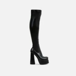 EGO Best-Nights Square Toe Extreme Platform Block Heel Over The Knee Thigh High Boot In Black Faux Leather -EGO Sales Store long boot blk