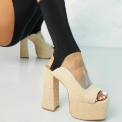EGO Destination Woven Clear Perspex Square Peep Toe Platform Heel Mule In Nude 12 EGO Destination Woven Clear Perspex Square Peep Toe Platform Heel Mule In Nude -EGO Sales Store mykonos2878