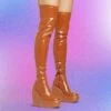 EGO New-Utopia Platform Wedge Over The Knee Thigh High Long Boot In Tan Brown Patent -EGO Sales Store new utopia tan 1 s