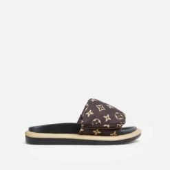 EGO Pillow Velcro Strap Flatform Slider Sandal In Brown Print Nylon -EGO Sales Store pillow 1303