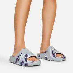 EGO Playoff Paint Stroke Effect Flat Slider Sandal In Grey Rubber -EGO Sales Store playoff lightblue 1