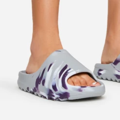 EGO Playoff Paint Stroke Effect Flat Slider Sandal In Grey Rubber -EGO Sales Store playoff lightblue 2