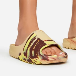 EGO Playoff Paint Stroke Effect Flat Slider Sandal In Nude Rubber -EGO Sales Store playoff nude 2