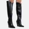 EGO Pony-Club Pointed Toe Low Block Heel Knee High Long Western Cowboy Boot In Black Faux Leather -EGO Sales Store ponyclub 8016