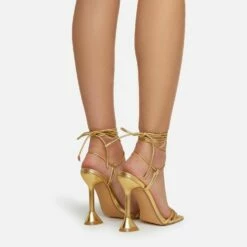 EGO Ring-Top Strappy Lace Up Square Toe Sculptured Heel In Gold Faux Leather -EGO Sales Store ring top 0206 copy
