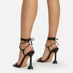 EGO Ring-Top Strappy Lace Up Square Toe Sculptured Heel In Black Faux Leather -EGO Sales Store ring top 0209 copy