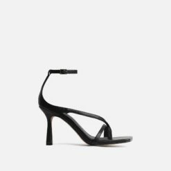 EGO Eve Square Toe Strappy Heel In Black Faux Leather -EGO Sales Store sample 121