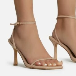 EGO Savannah Barely There Square Toe Heel In Nude Faux Leather -EGO Sales Store savannah 15656 copy