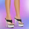 EGO Serena Padded Thong Strap Clear Perspex Platform Stiletto Heel Mule In Black Nylon -EGO Sales Store serena black1 s