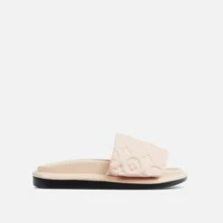 EGO It's-A-Vibe Embossed Velcro Strap Flat Slider Sandal In Nude Lycra -EGO Sales Store sgg007 7567 1