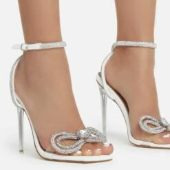 EGO Sugar-Coated Diamante Bow Detail Square Toe Clear Perspex Heel In White Faux Leather -EGO Sales Store sugarcoated 11082 copy