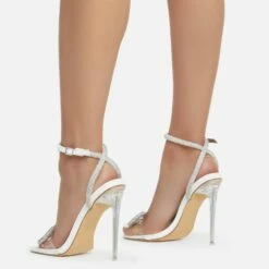 EGO Sugar-Coated Diamante Bow Detail Square Toe Clear Perspex Heel In White Faux Leather -EGO Sales Store sugarcoated 11083 copy